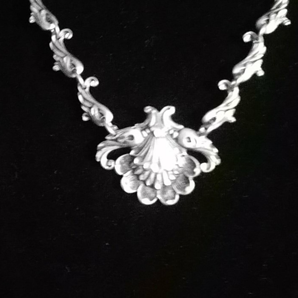 Pewter necklace, hair ornament, earring set